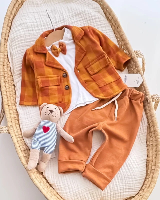 Miniapple Ceketli Yeni Kareli Papyonlu Badili Bebek Takım Elbisesi