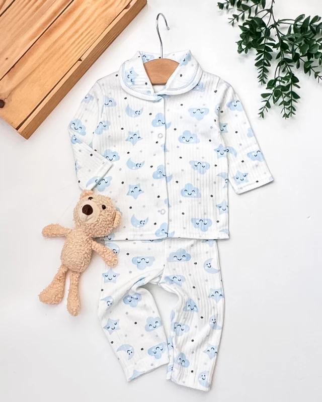 Zem Baby Ay Yıldız Desenli Raporlu Kumaş 2’li Bebek Pijama Takım