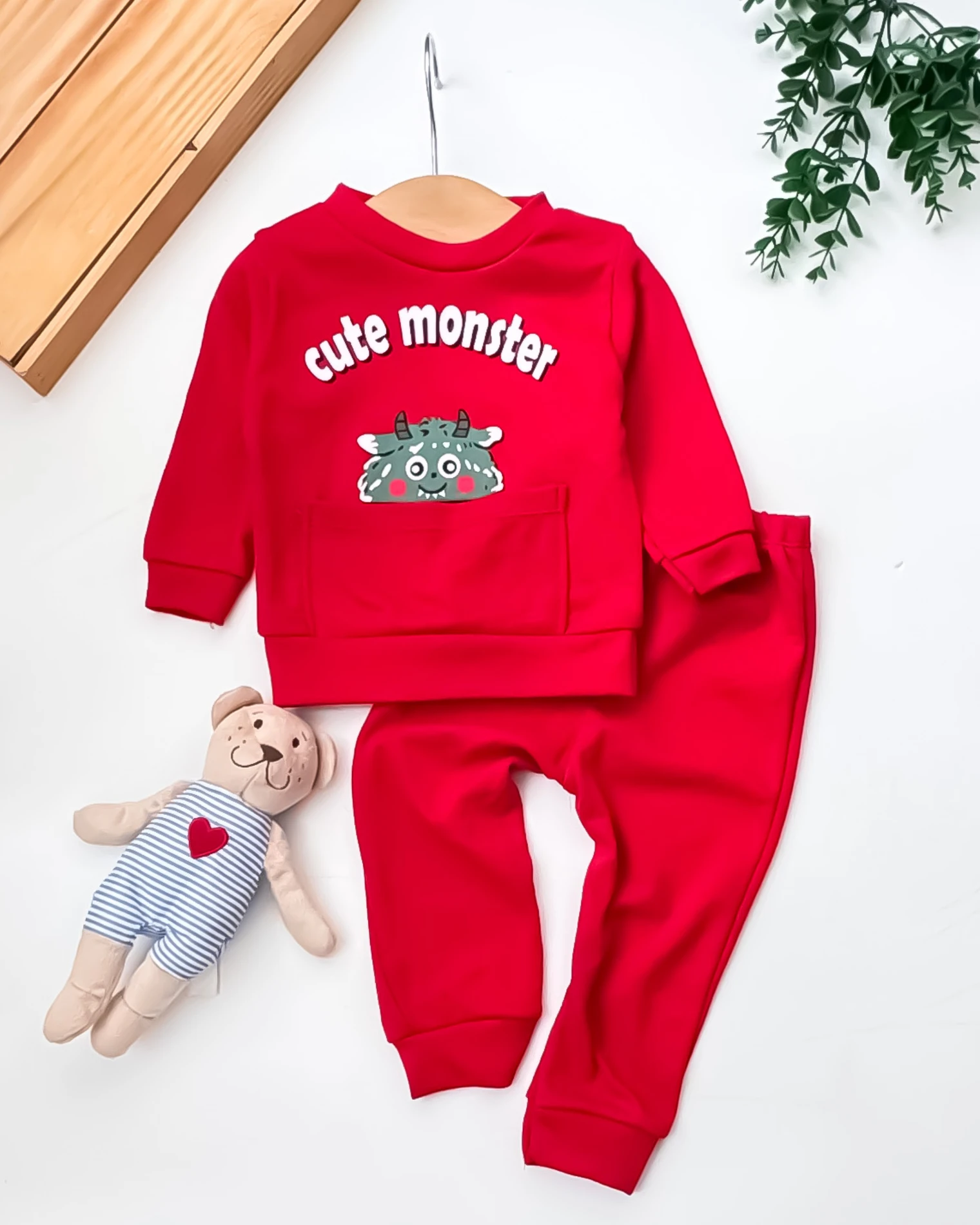 Bbllm Cute Monster Baskılı 2’li Bebek Takım