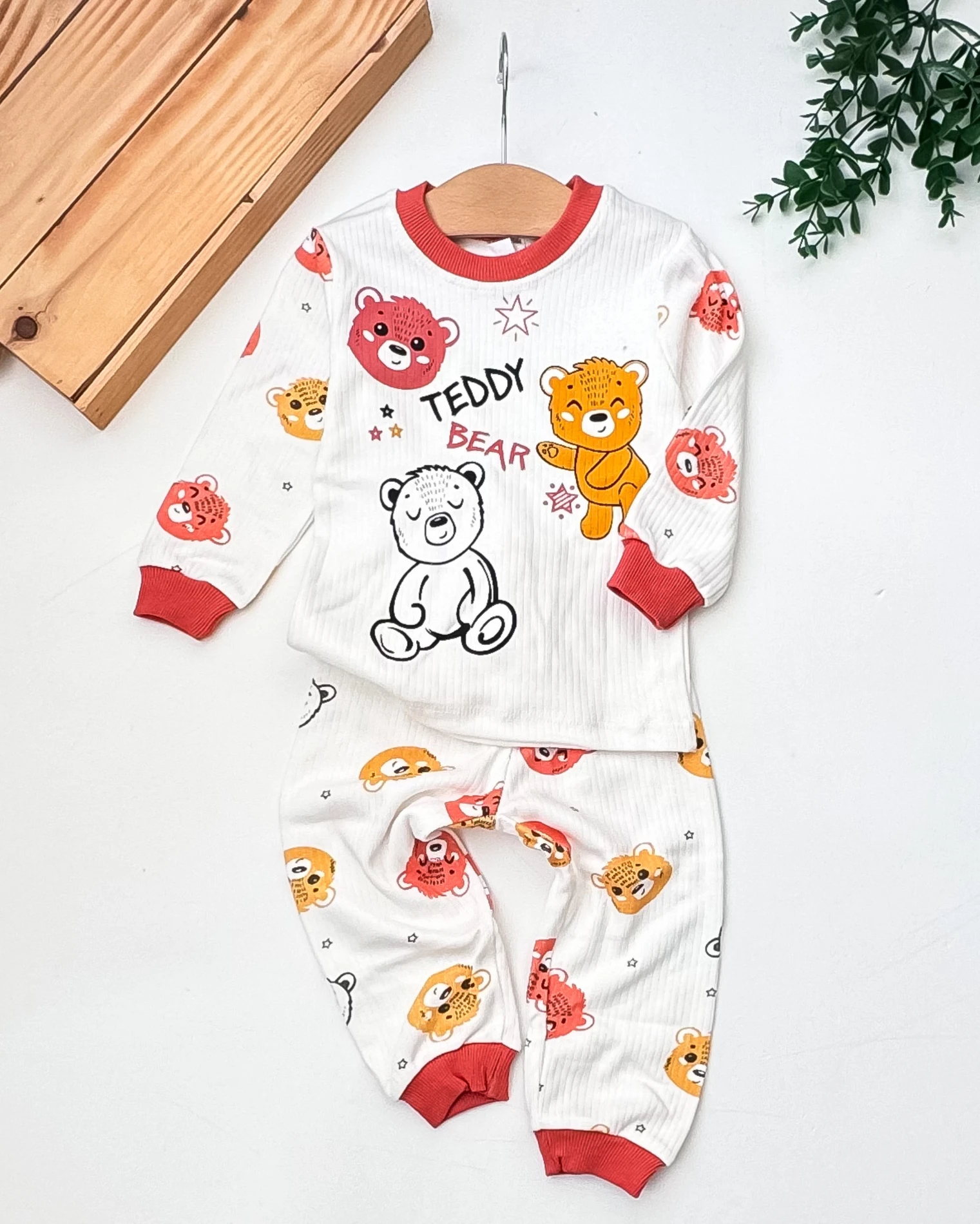 Süpermini Teddy Bear Baskılı Raporlu Kumaş 2’li Bebek Pijama Takım