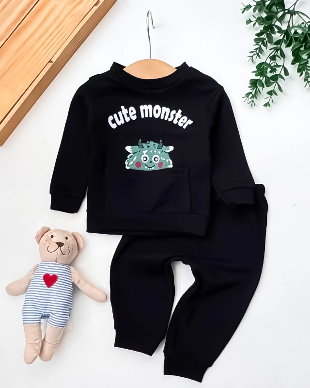 Bbllm Cute Monster Baskılı 2’li Bebek Takım