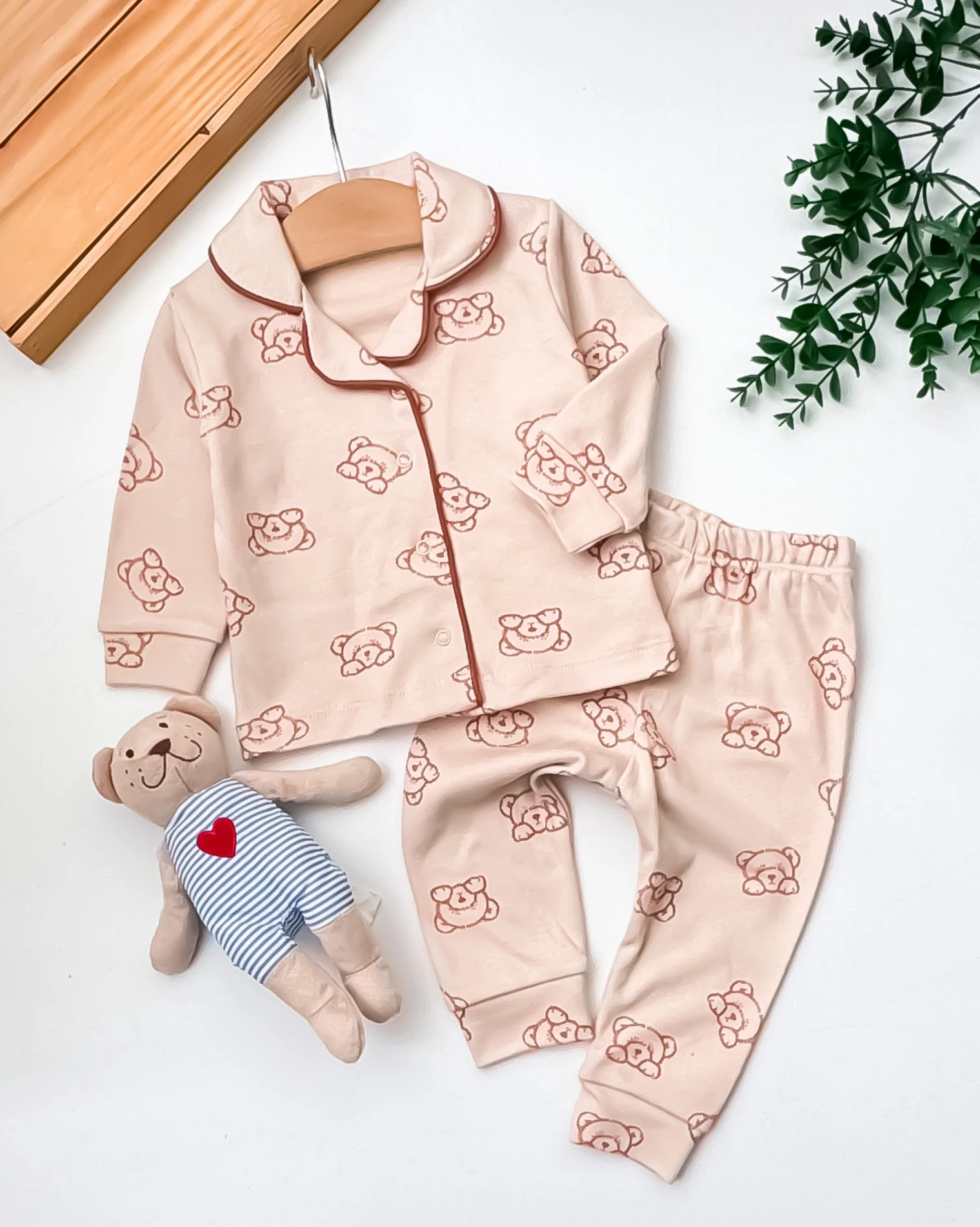 Babycan Ayıcık Baskılı 2’li Bebek Pijama Takım - Bej