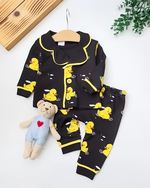 Minilove Ördekler Baskılı 2’li Bebek Pijama Takım - Siyah