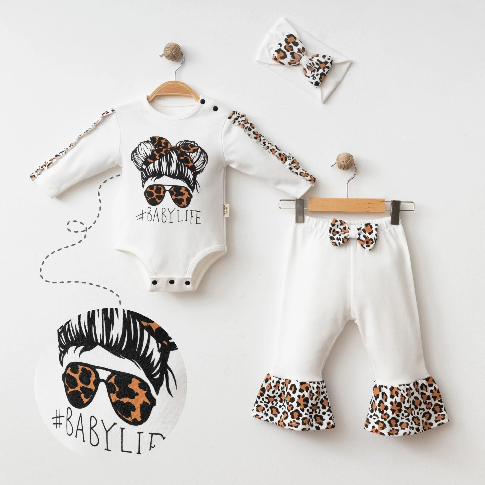 Coşay Babylife Leopar Desenli Bandanalı 3’lü Bebek Takım