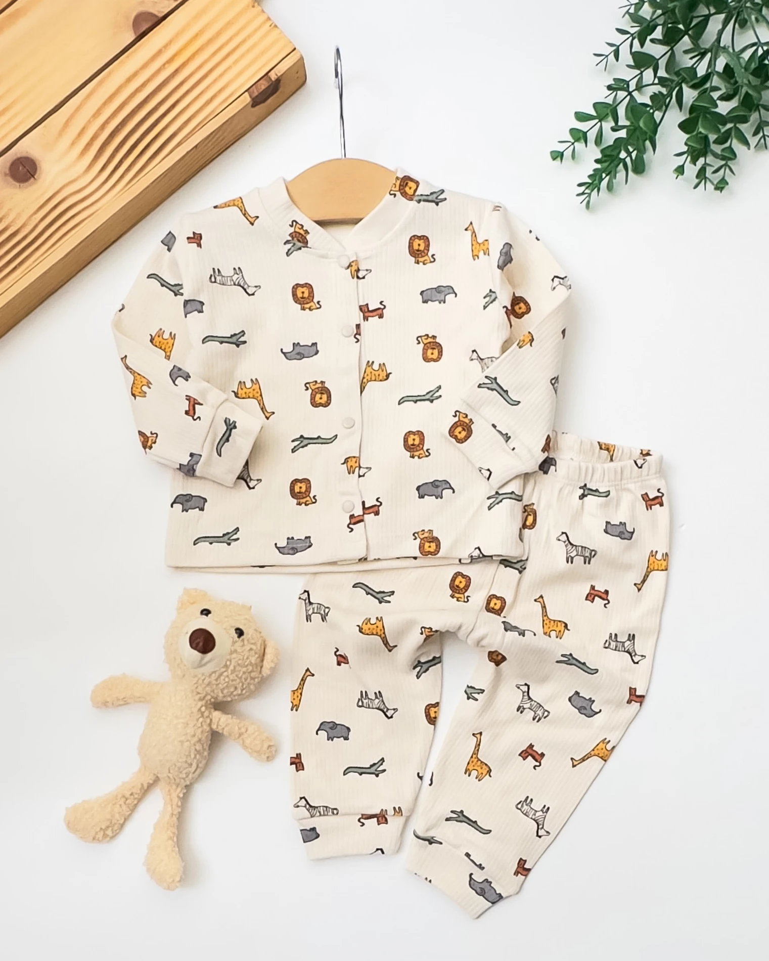 Nayinom Safari Baskılı Raporlu Kumaş 2’li Bebek Pijama Takım