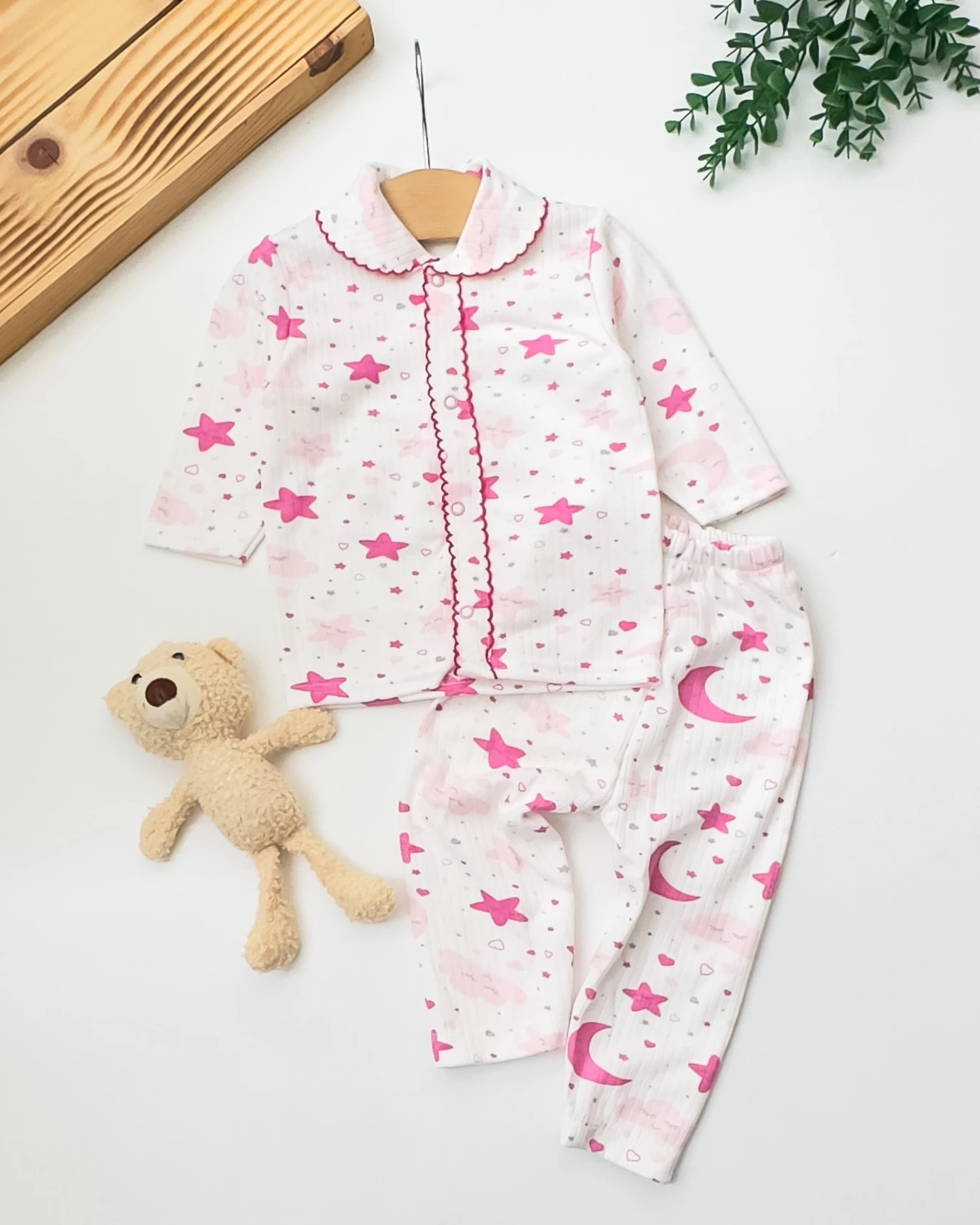 Zem Baby Yeni Yıldız Desenli Raporlu Kumaş 2’li Bebek Pijama Takım