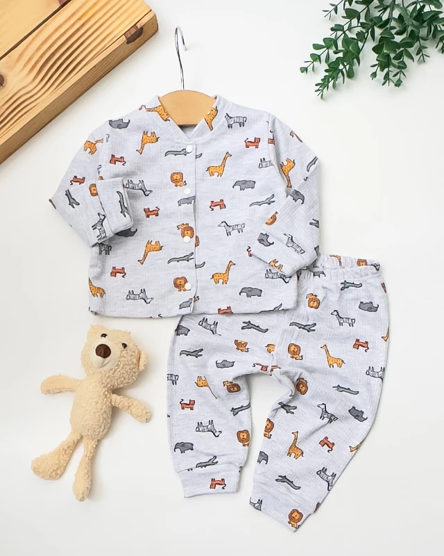 Nayinom Safari Baskılı Raporlu Kumaş 2’li Bebek Pijama Takım