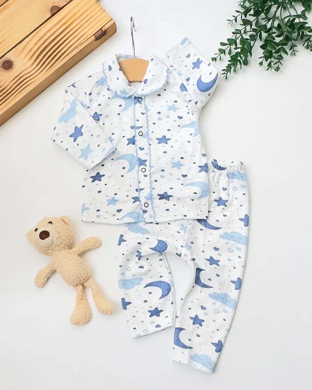 Zem Baby Yeni Yıldız Desenli Raporlu Kumaş 2’li Bebek Pijama Takım