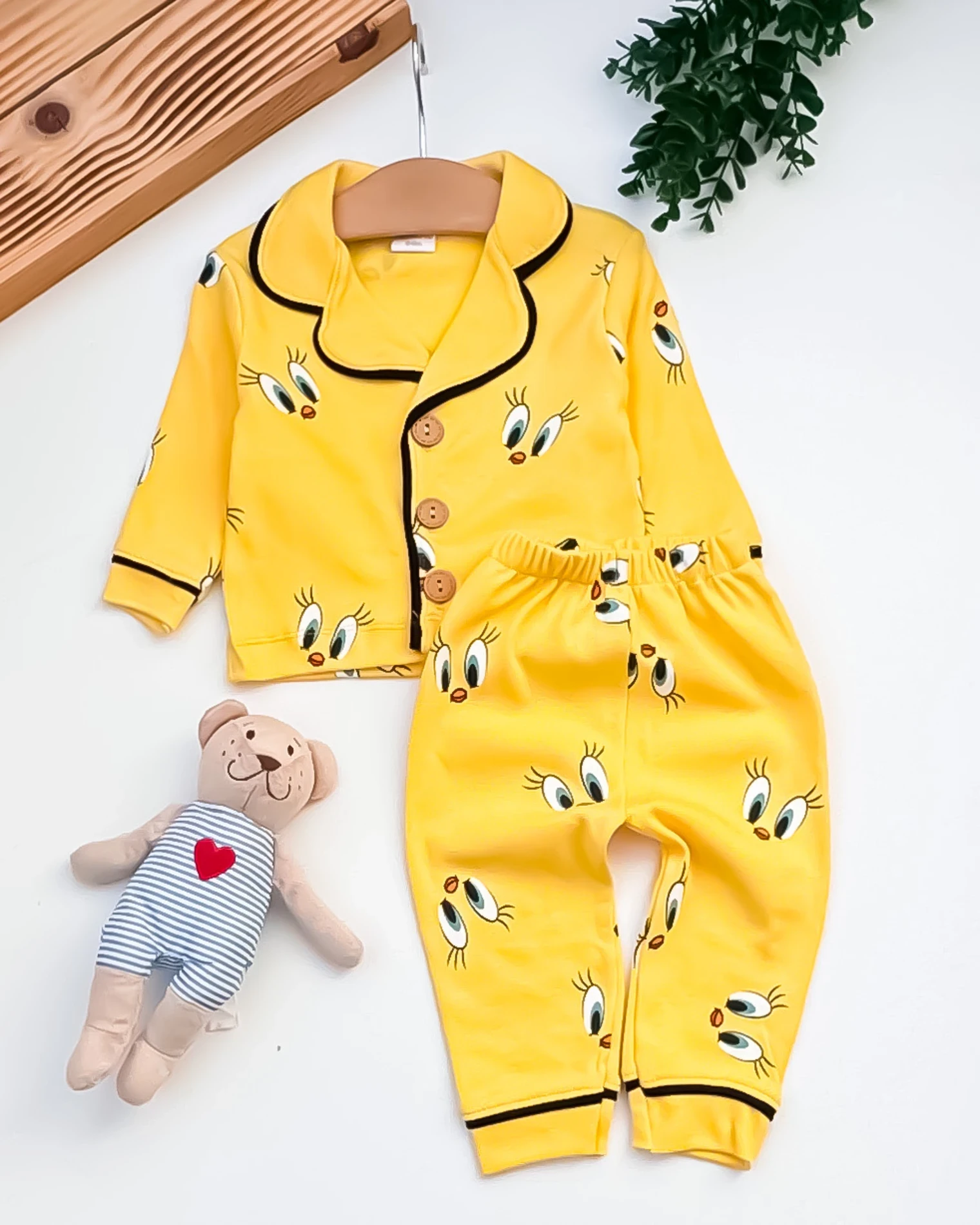 Minilove Tiviti Baskışı 2’li Bebek Pijama Takım - Sarı