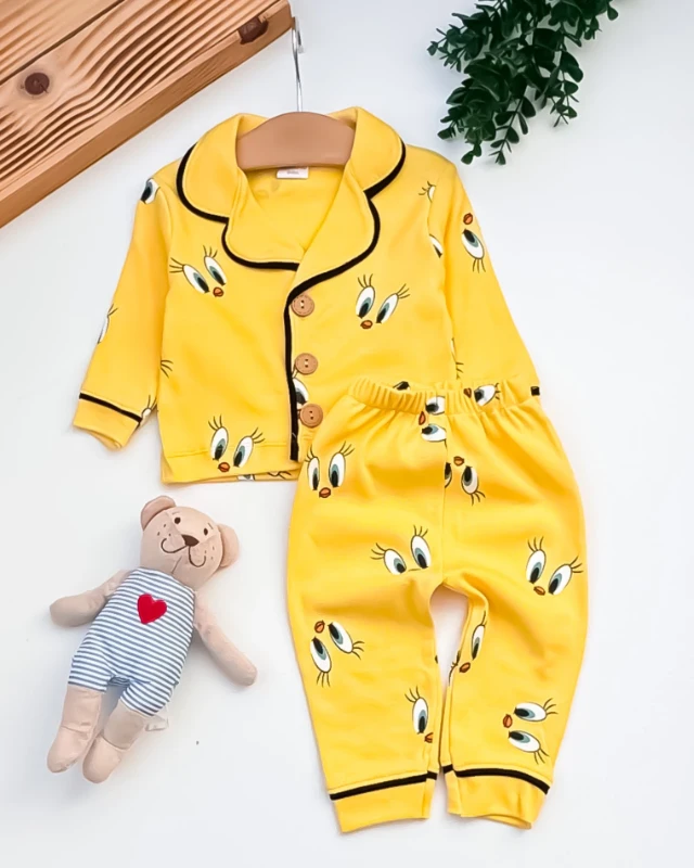 Minilove Tiviti Baskışı 2’li Bebek Pijama Takım - Sarı