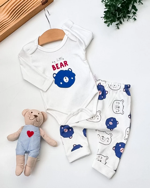 Nayinom My Little Bear Baskılı Raporlu Kumaş 2’li Bebek Takım