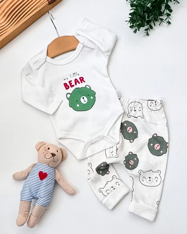 Nayinom My Little Bear Baskılı Raporlu Kumaş 2’li Bebek Takım