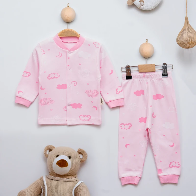 Babycan Bulut Baskılı Çıtçıtlı 2’li Bebek Pijama Takım