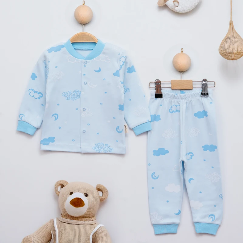 Babycan Bulut Baskılı Çıtçıtlı 2’li Bebek Pijama Takım