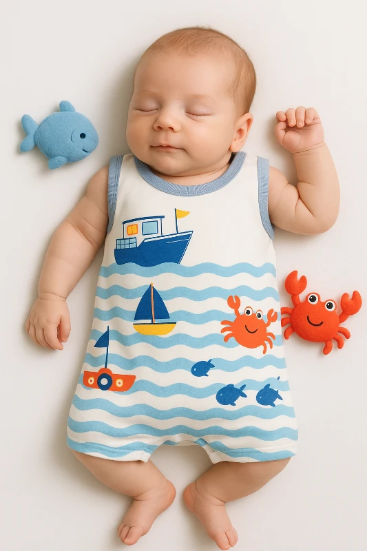 Baby mii Yazlık Okyanus Baskılı Bebek Tulum