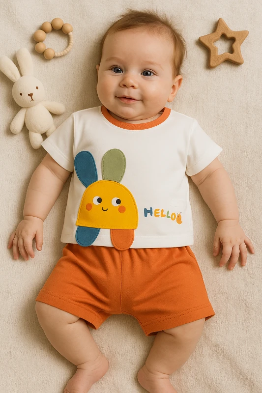 Chocukcha Yazlık Hello Baskılı 2’li Bebek Takım
