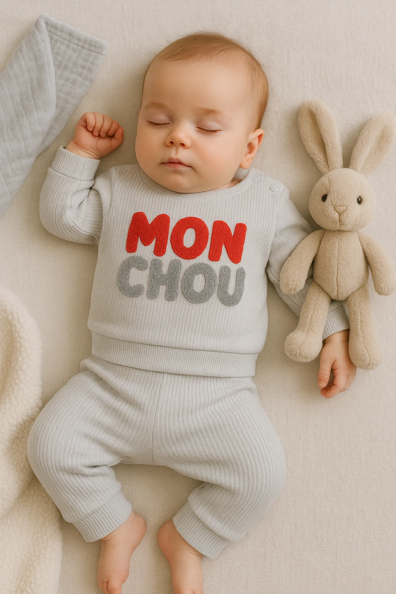 Benzer Mon Chou Nakışlı Raporlu Kumaş 2’li Bebek Takım