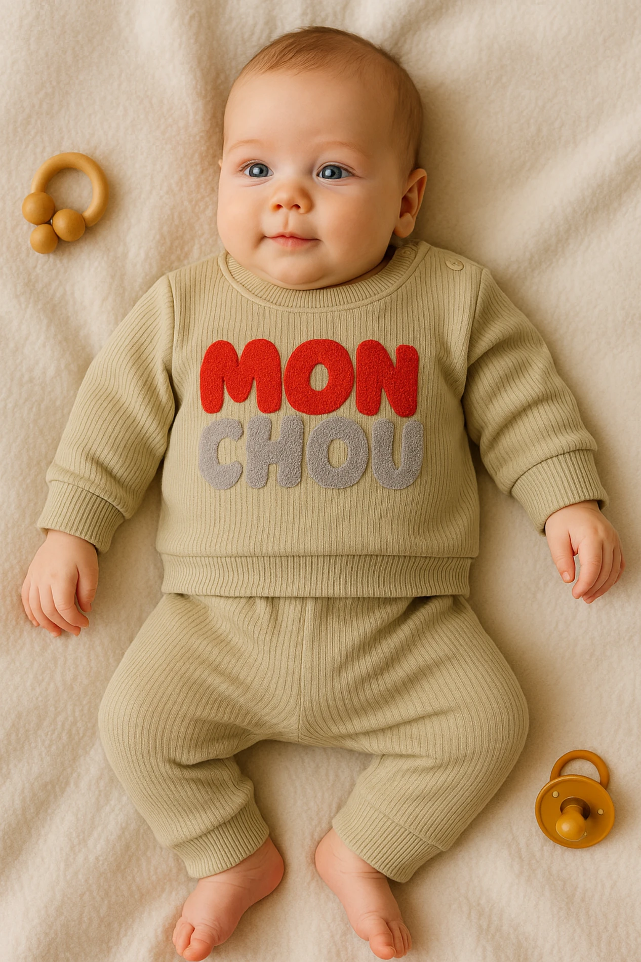 Benzer Mon Chou Nakışlı Raporlu Kumaş 2’li Bebek Takım