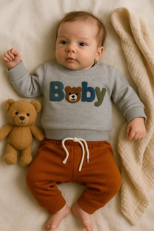 Benzer Baby Nakışlı Raporlu Kumaş 2’li Bebek Takım